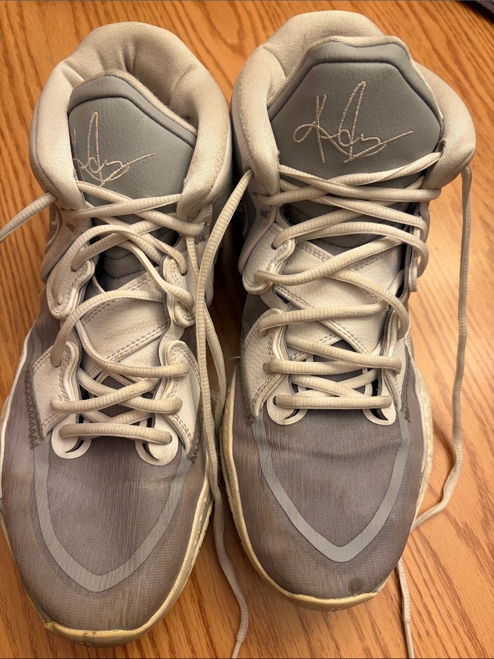 Nike Kyrie 8 Infinity TB Wolf Gray and White High-Top Sneakers.